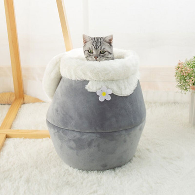 Cama para gatos, cama de nido de abeja para gatos, cama cerrada plegable, Perrera de invierno, cálido nido, almohadilla de sueño reparador, cueva para cachorros de animales, suministros para mascotas: Gris / S