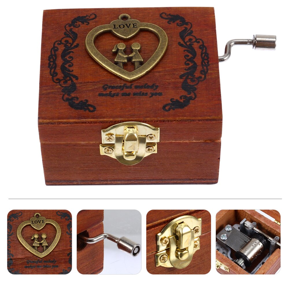 1Pc Retro Valentine's Day Box Manual Musical Box Love Heart Musical: Default Title