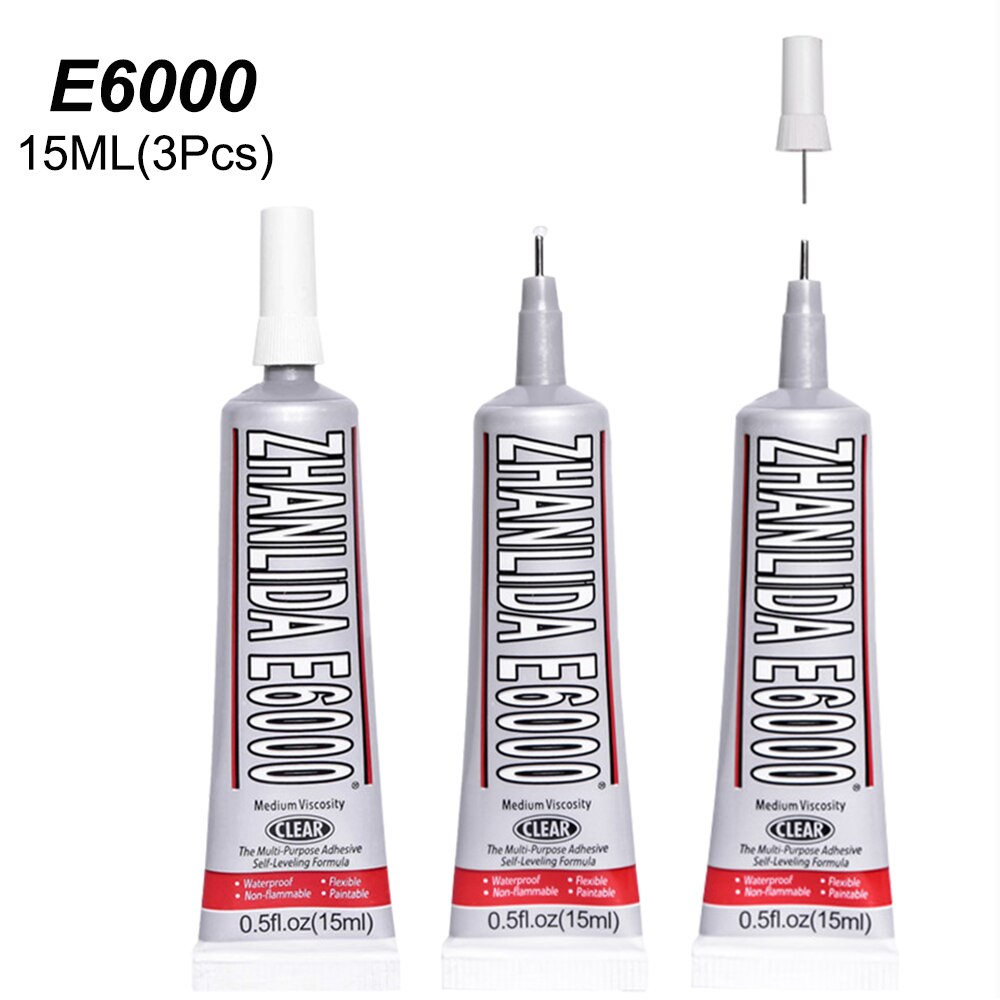 3Pcs 15ml E6000 Super Strong Glue Adhesive Wood Fabric Plastic Scrapbooking PVC Textile White Bead Craft B7000 T7000 T5000 T9000: E6000 15ML  3Pcs