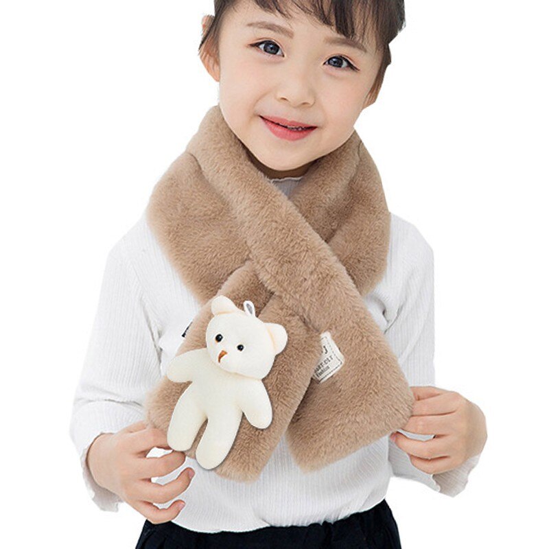 Children Girls Scarf Plush Fur Scarf Cute Bear Decor Collar Shawl Neck Warmer For Winter: T