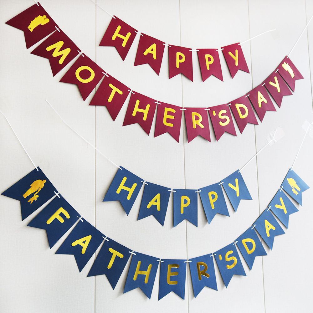 HAPPY MOTHERSDAY FATHERSDAY Banner Blue Red Gold Letter For Fathers Mothers Day Bunting Party Decoration Supplies Pap mama