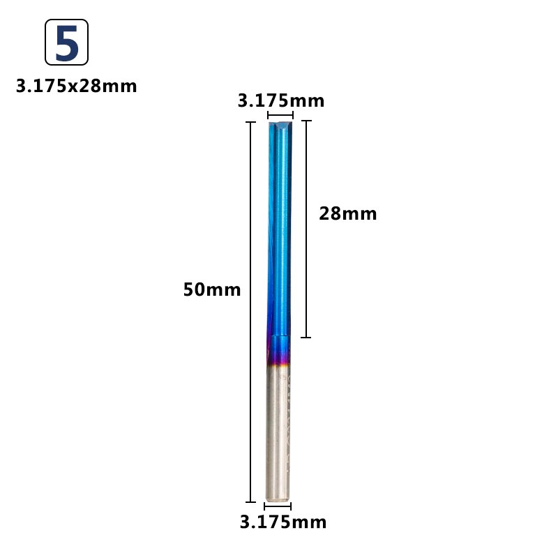 Xcan lige fræser 10 stk 3.175 skaft 2 rille hårdmetal endefræser til træ mdf plast cnc fræser bit fræseværktøj: 3.175 x 28mm