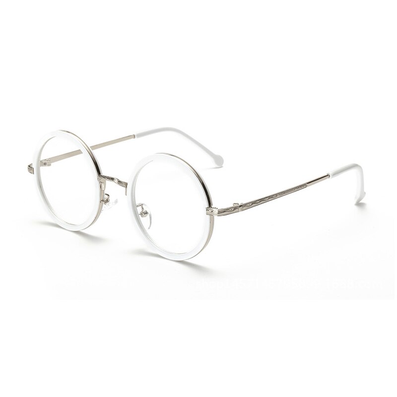 Women Round Reading Glasses Metal Frame Glasses Plain Mirror Male Female Reading Glass: white