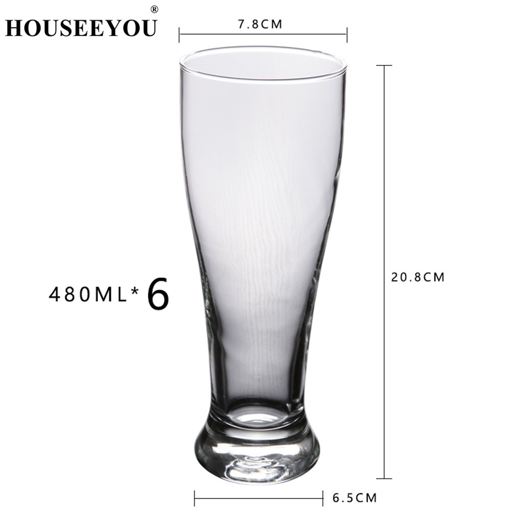 HOUSEEYOU 6Pcs/set 480ml Thick Bottom Beer Steins Juicer Water Cup Glass Mug Drinking Bottle Party Bar Restaurant Drinking Tool