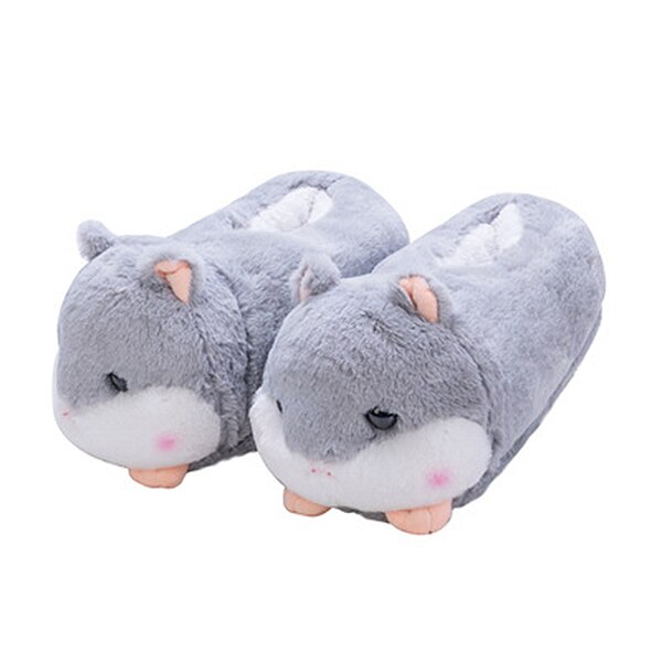 Frauen Warme Hausschuhe Pelzigen Baumwolle Rutschen Haus Boden Hausschuhe Nette Hamster Plüsch Rutschen Weibliche Cartoon tier Hausschuhe Heißer: gray / 7