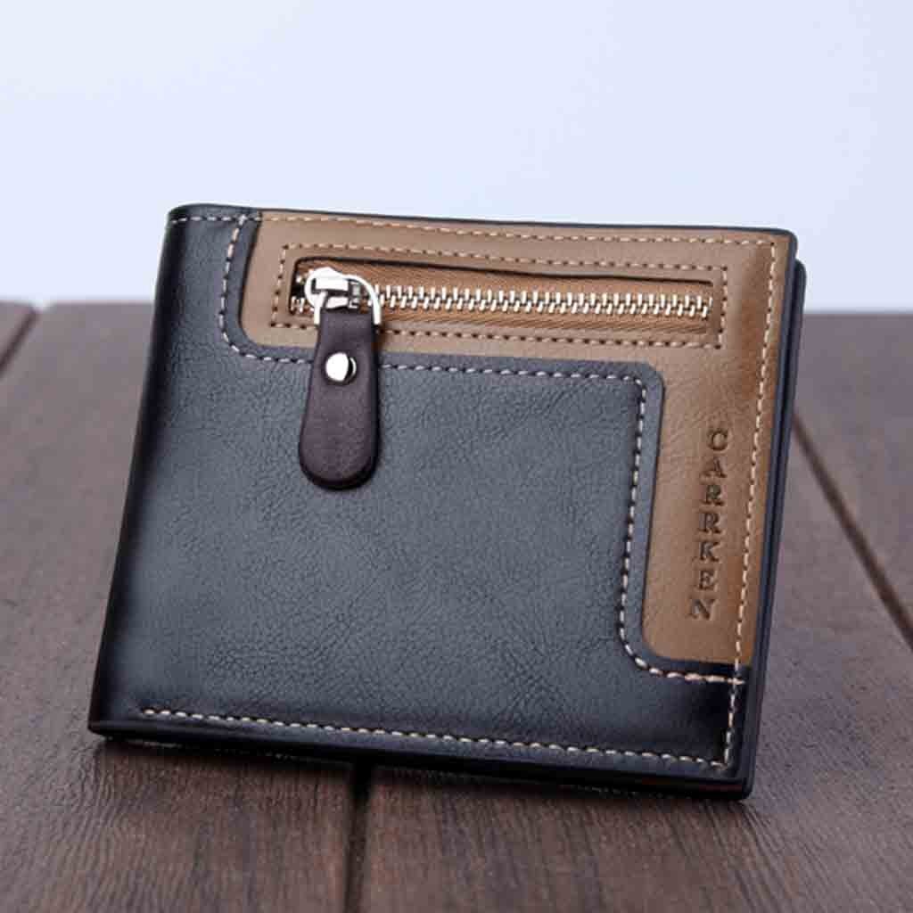 Cartera Vintage para hombre, billetera informal con de varias telas con cuero, monedero pequeño multifuncional, cartera de mano con cremallera