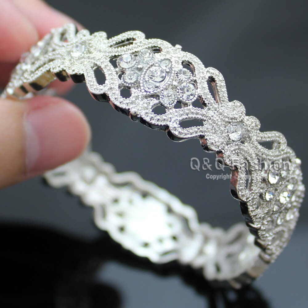 Art Deco 1920 s Great Gatsby Blume Österreich Kristall Braut Armreif Bangle Silber Gute Schmuck