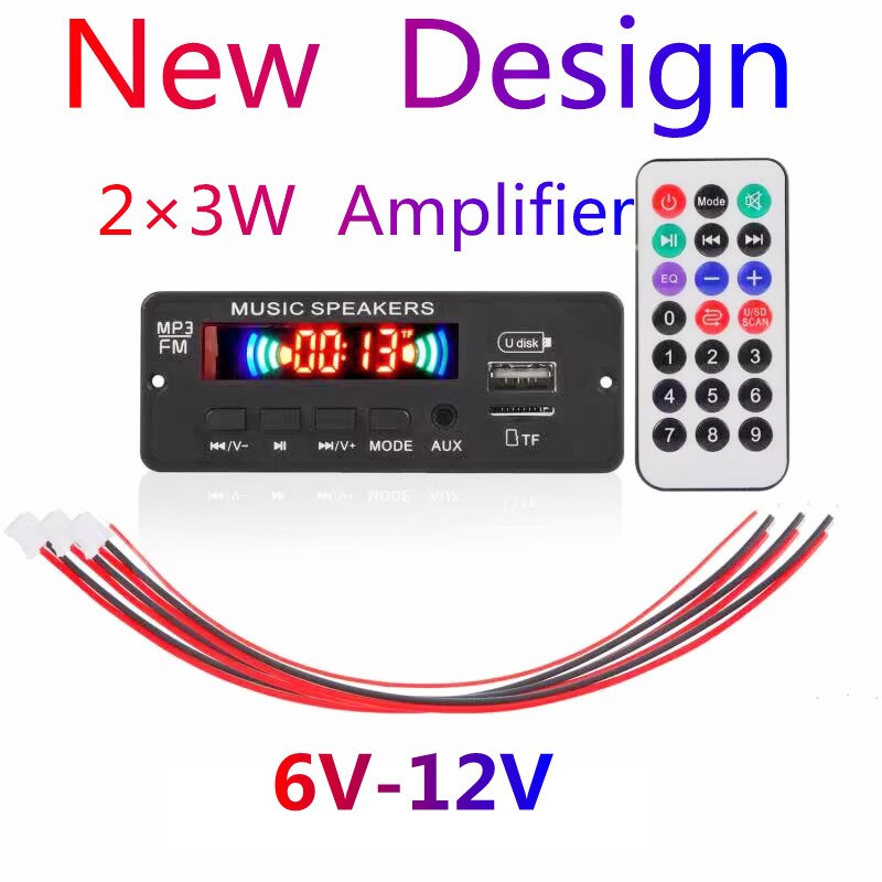 2*25W 50W Amplifier MP3 Player Decoder Board 6V-18V Bluetooth 5.0 Car FM Radio Module Support TF USB AUX: Gold