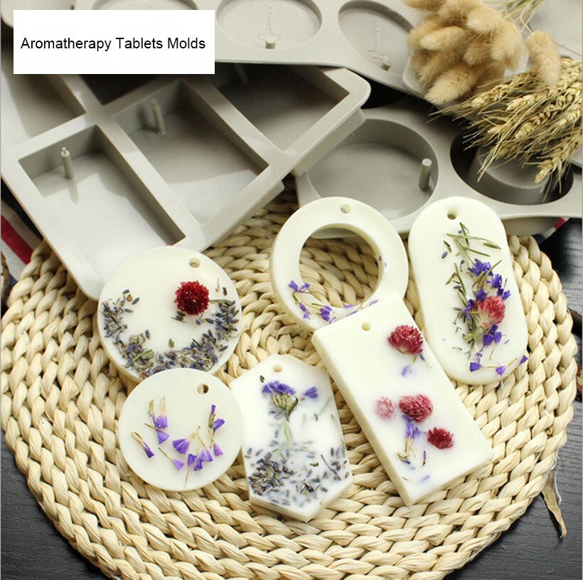 6 Holte Diy Silicone Klei Aromatherapie Tabletten Mallen Ambachten Opknoping Ornamenten Wax Mallen Resin Mold Craft Moulds