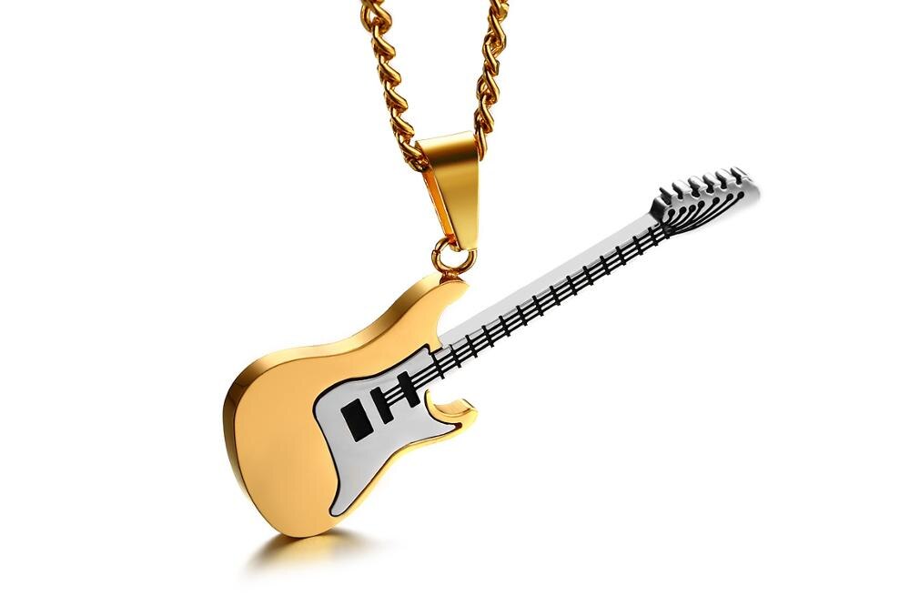 Mannen Ketting Ketting muziekinstrumenten Kettingen Gitaar Hangers Voor Man Trendy Roestvrij Stalen Sieraden: Goud-kleur