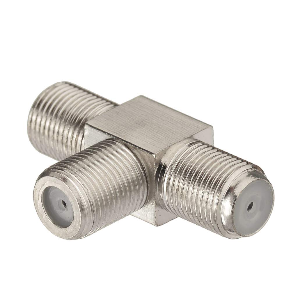 Adaptador Coaxial hembra F a doble F hembra tipo T conector divisor de 3 vías en forma de T para antena de vídeo de TV