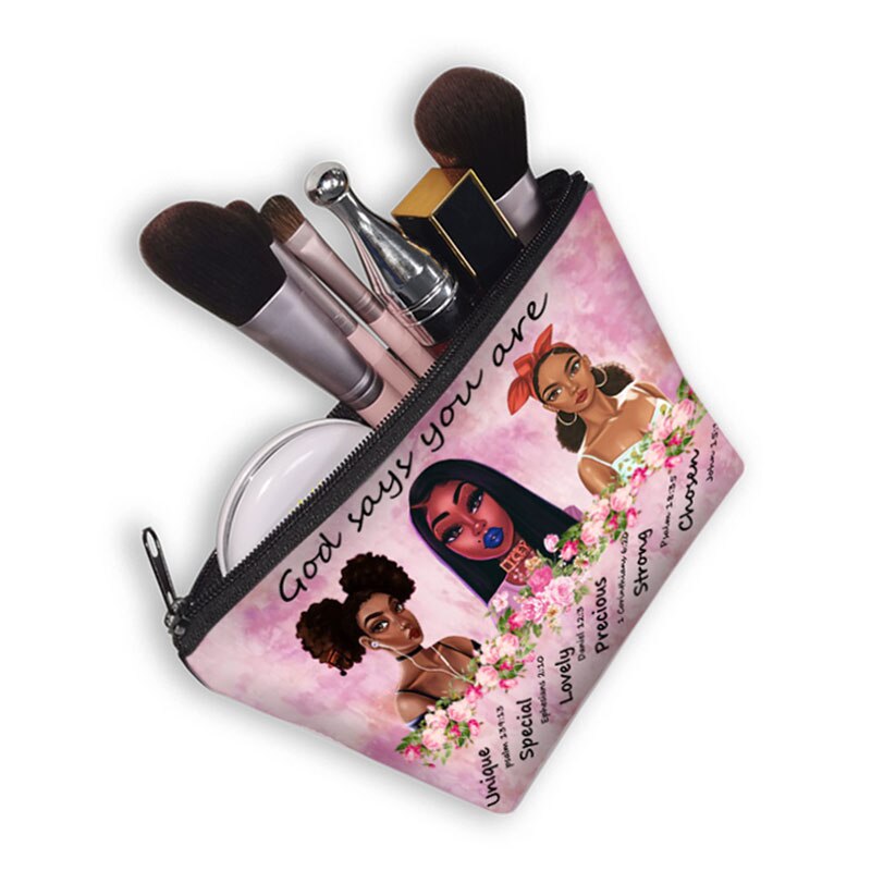 Dio Dice Che Sono di Colore Nero Sacchetti Cosmetici Afro Donne Sacchetti di Trucco Nero È Bello Delle Signore Caso Cosmetico Ragazze Organizzatori Bag