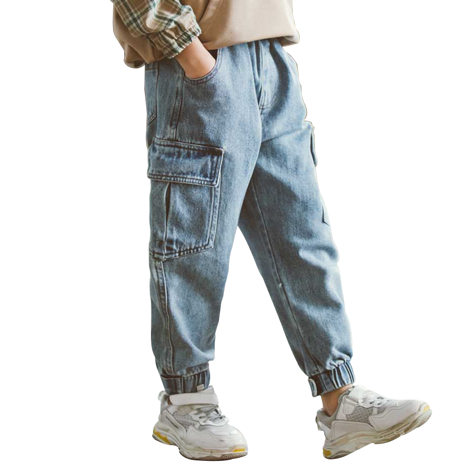 Jeans For Boys Solid Jeans Pants For Boys Velcro Cargo Pants Kids Jeans Boy Spring Autumn Casual Teenage Clothes For Boys