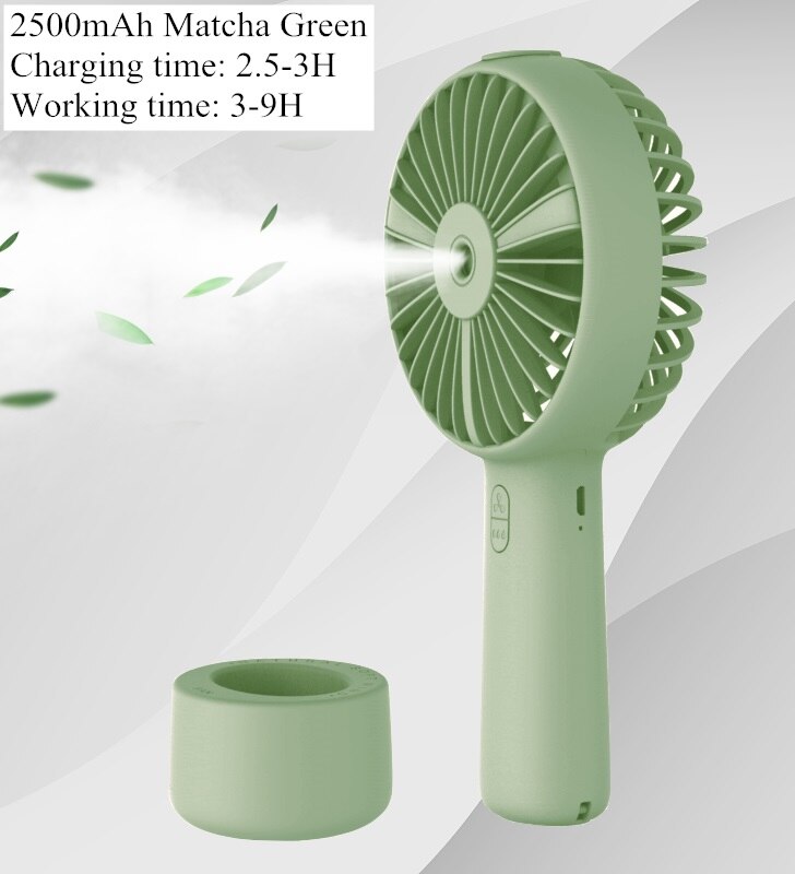 Battery Portable Water Spray Mist Fan Electric USB Rechargeable Handheld Mini Fan Cooling Air Conditioner Humidifier for Outdoor: 2500mah matcha green