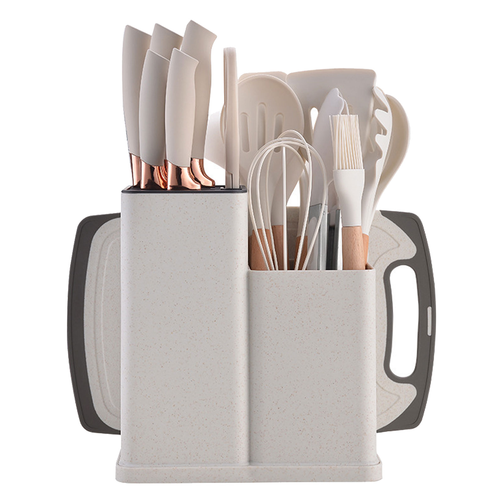 Silikon-Küchengeschirr-Set, 19-teilige Kochschaufel mit Holzgriff, antihaftbeschichtete Pfanne, multifunktionaler integrierter Messer-Aufbewahrungseimer: green