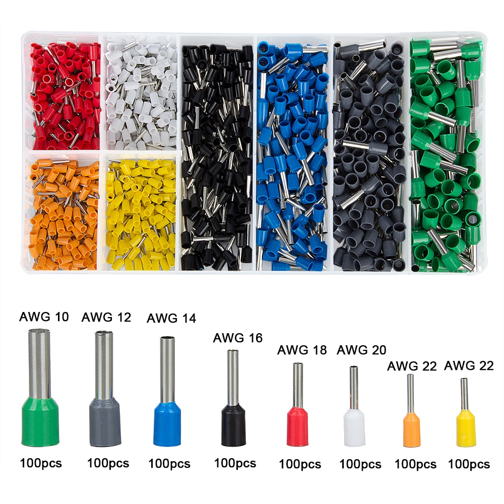 800Pcs Assortment Insulated Ferrule Wire Copper Crimp Terminals Connector Splice 8 Different Sizes Electrical Terminals