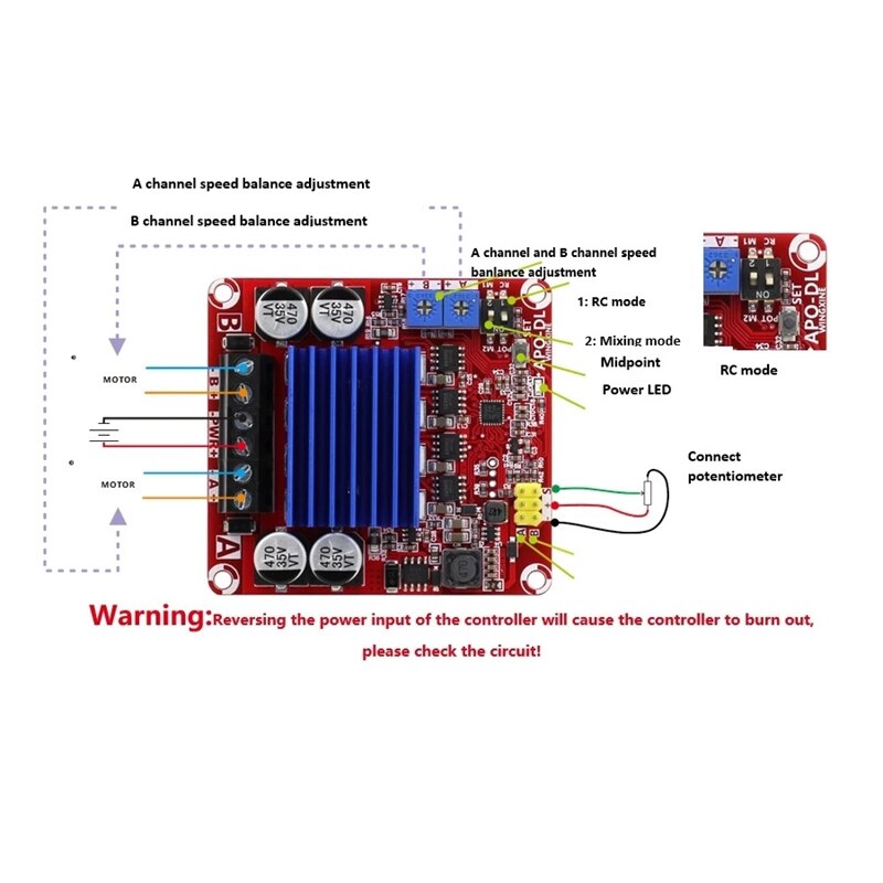 APO-DL Dual-Channel ESC Motor Driver DC7V-24V 240W Independent Output Balance Adjustment For Dual-Drive Tracked Vehicles