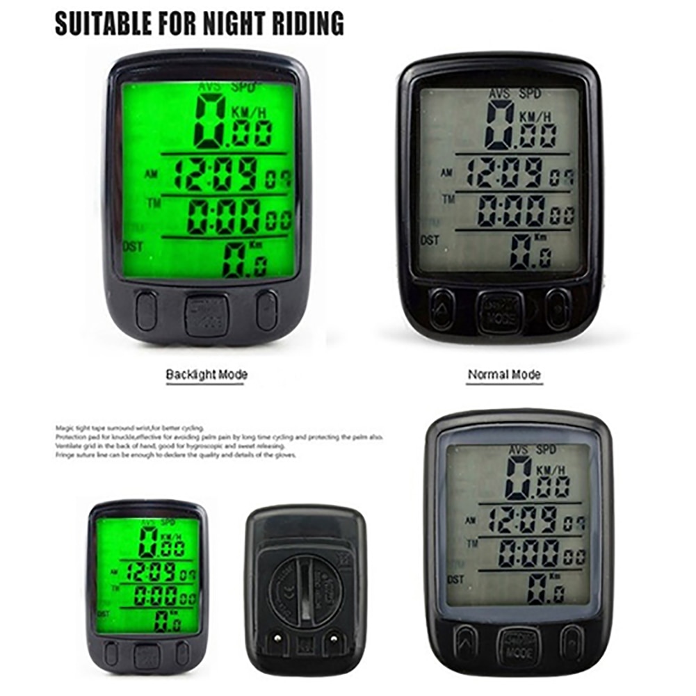 Bicycle Cycling Computer LCD Odometer Waterproof Backlight Bike Cycle Speedometer Waterproof Stopwatch Odometer Backlight Black