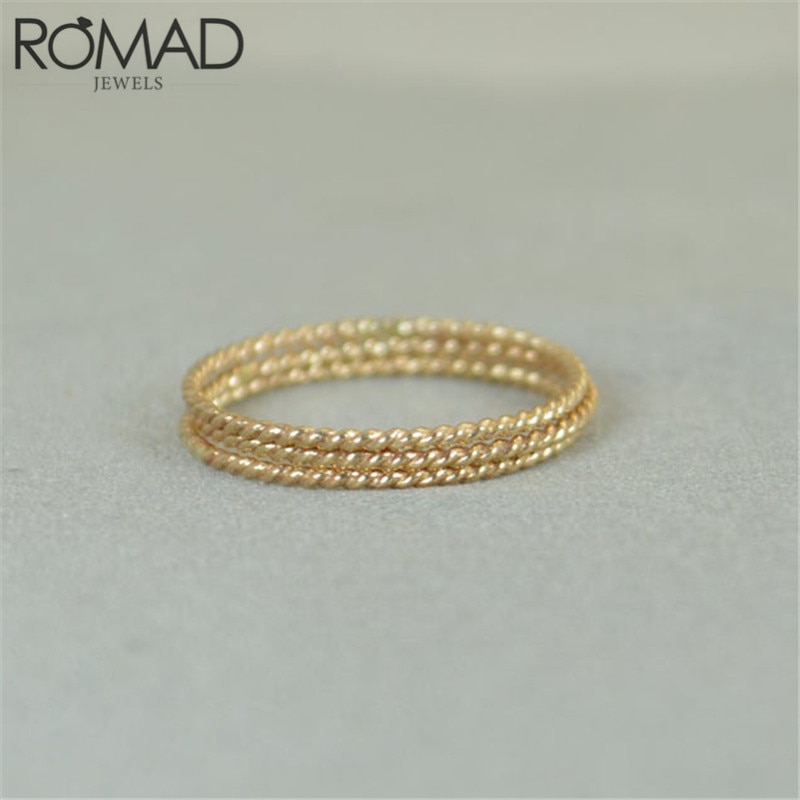 ROMAD Round Twisted Rings for Women Slim Thin Finger Ring Twist Rope Stacking Wedding Ring 100% 925 Sterling Silver Jewelry