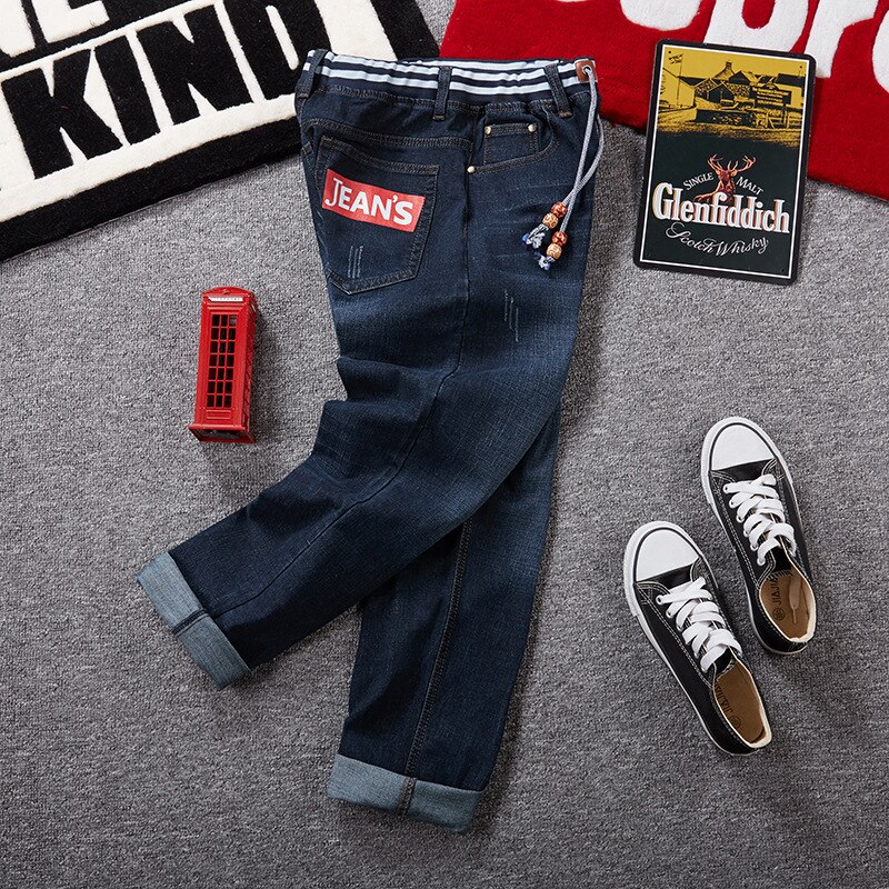 Pluss størrelse 44 46 48 klassiske, løse, rette jeans til menn virksomhet uformelle denim stretchbukser til menn svart blå bukser