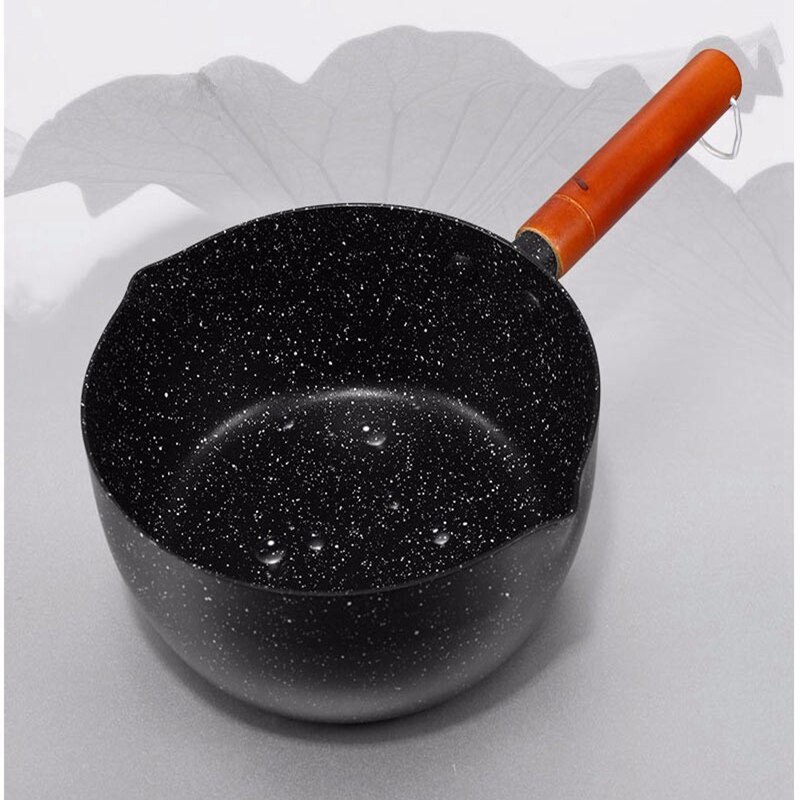 20Cm Soep Voorraad Potten Maifan Stone Kookgerei Met Houten Handvat Melk Pot Universele Koekenpan Zwart Aluminium Sneeuw non-stick