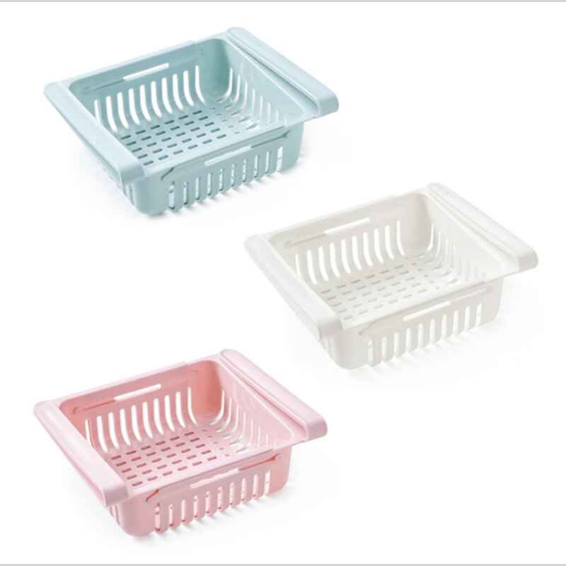Bathroom Shelves Fridge Storage Rack with Layer Partition Refrigerator Plastic Storage Holder Kitchen Pull-out Drawer