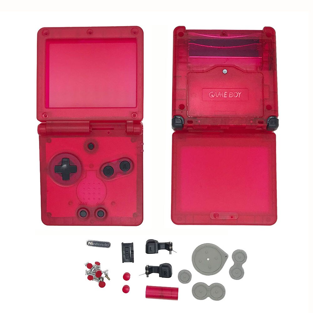 16 colors Housing Shell Case for GBASP Classic SFC Gray Shell with button, rubber pads, sticker replace for Gameboy Advance: Clear Red