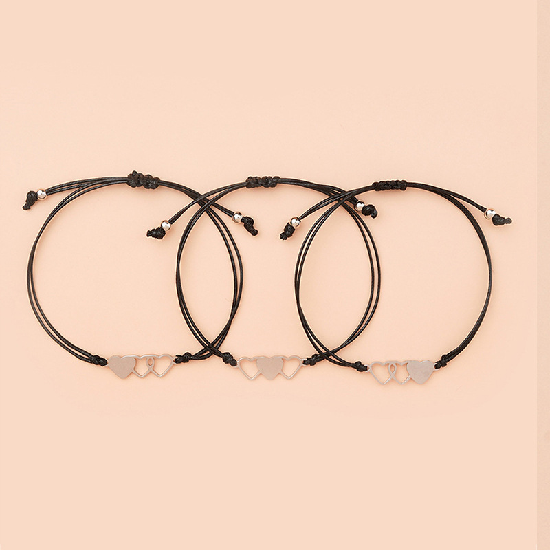 3 sztuk trzy serca siostry karty bransoletki najlepszy dla przyjaciela na zawsze ze stali nierdzewnej ręcznie pleciona bransoletka prezent urodzinowy biżuteria