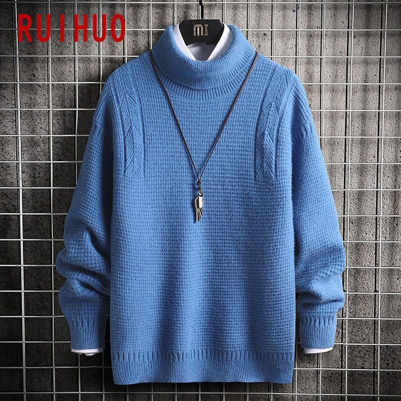 Ruihuo solid turtleneck herr pullover turtle neck herrkläder ull herrtröja stickad m -3xl höst