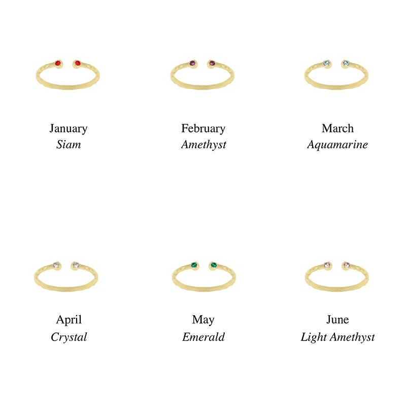 925 Sterling Argento Minimalista Anelli Pietra di Nascita Aperto Anello di Barretta Registrabile Per Le Ragazze Donna Anelli di Fidanzamento Gioielleria Raffinata: May
