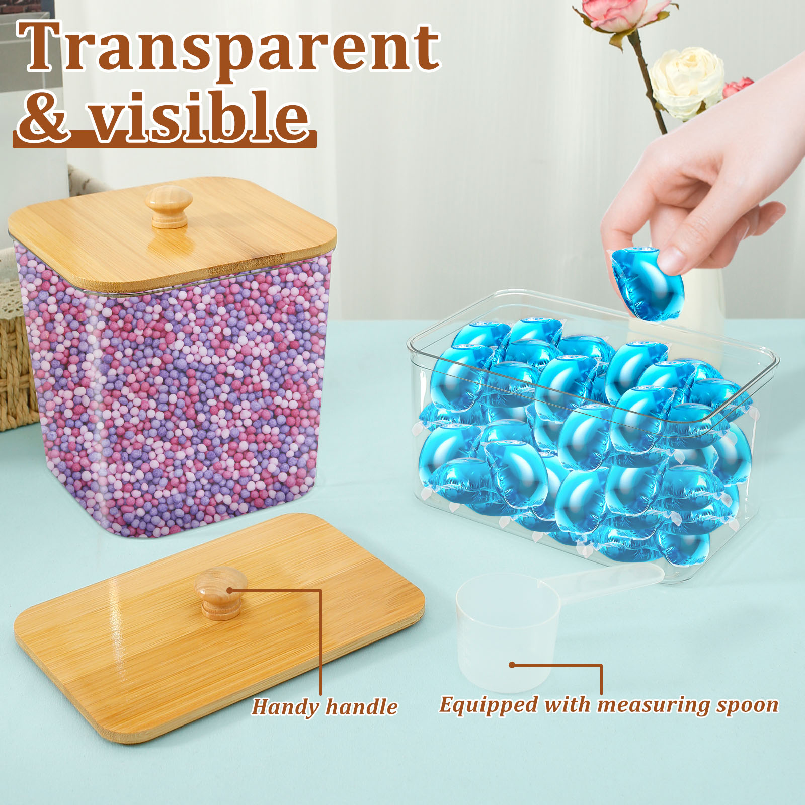 4 stuks waspads container opbergdoos met deksel en lepel herbruikbare doorzichtige droger vel houder voor wasruimte organizer NIEUW