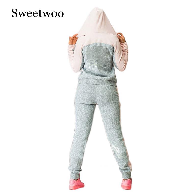 Autumn 2 Piece Set Women Tracksuit Sportswear Casual Sweat Pants Hooded Cropped Sweatshirt Hoodie