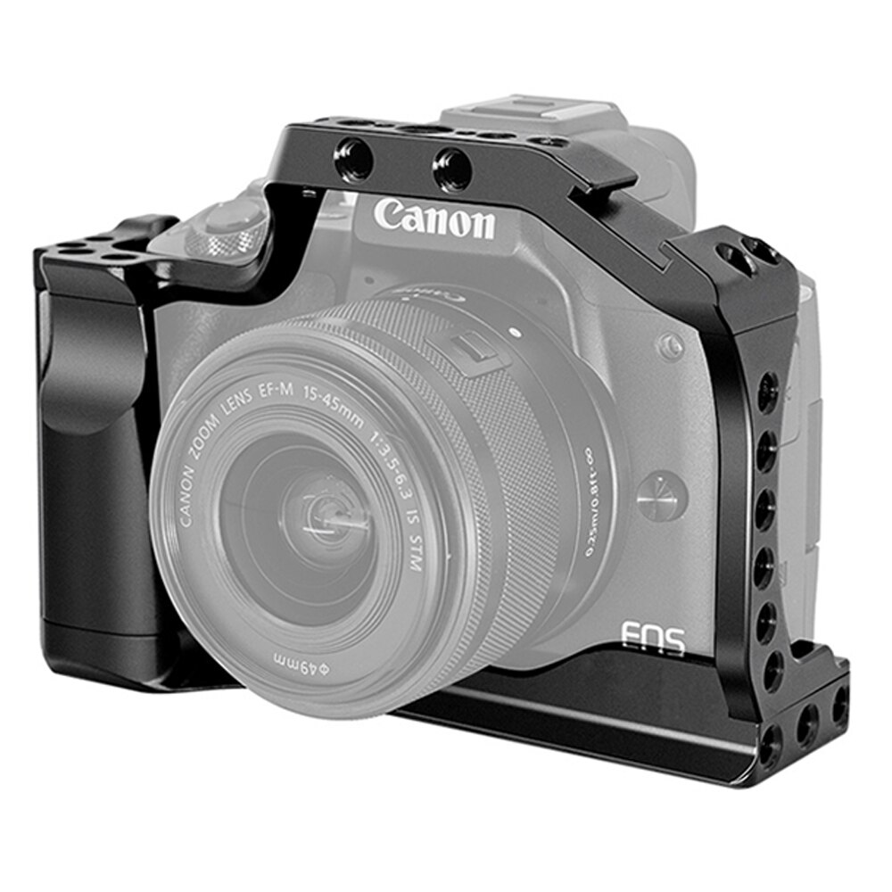 Metal Camera Cage Rig Handle Grip with Cold Shoe Mount 1/4 3/8in Screw Holes for Canon EOS M50/M5 Mirrorless Camera Accessories