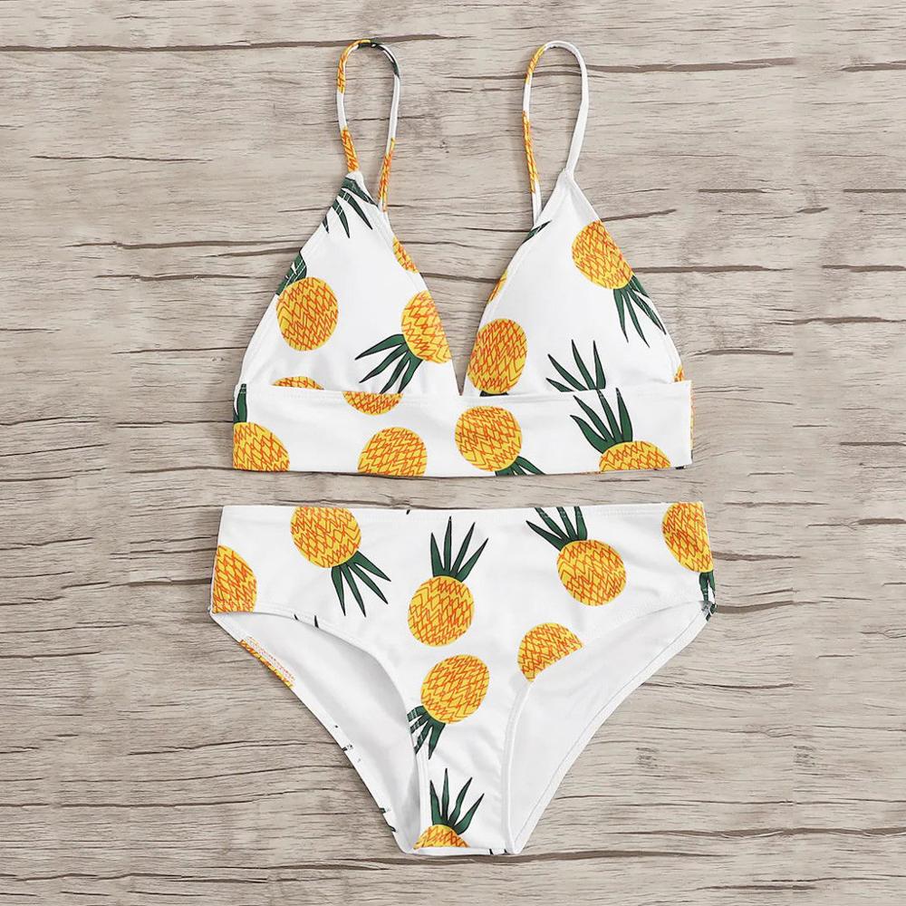 Traje de baño de dos piezas con estampado de sandía y frutas para mujer, traje de baño con efecto push-up para