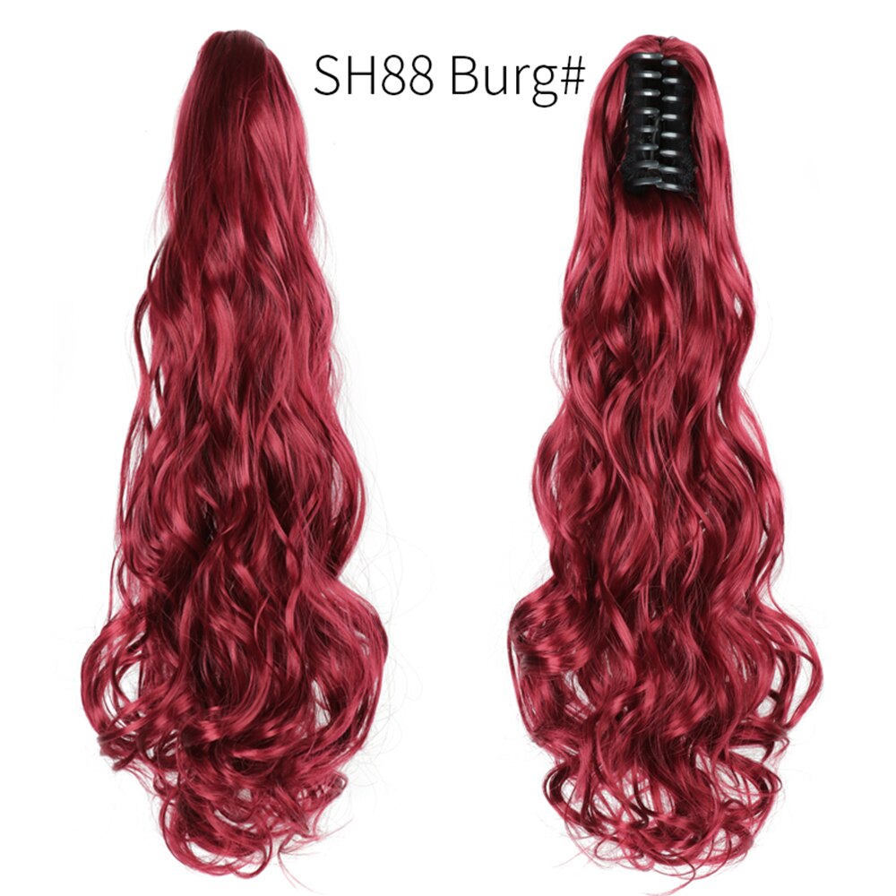 Extensiones de cabello de cola de caballo ondulada y rizada de 20 pulgadas, pinza sintética en postizos de cola de caballo para mujeres blancas, Color marrón, negro y rojo