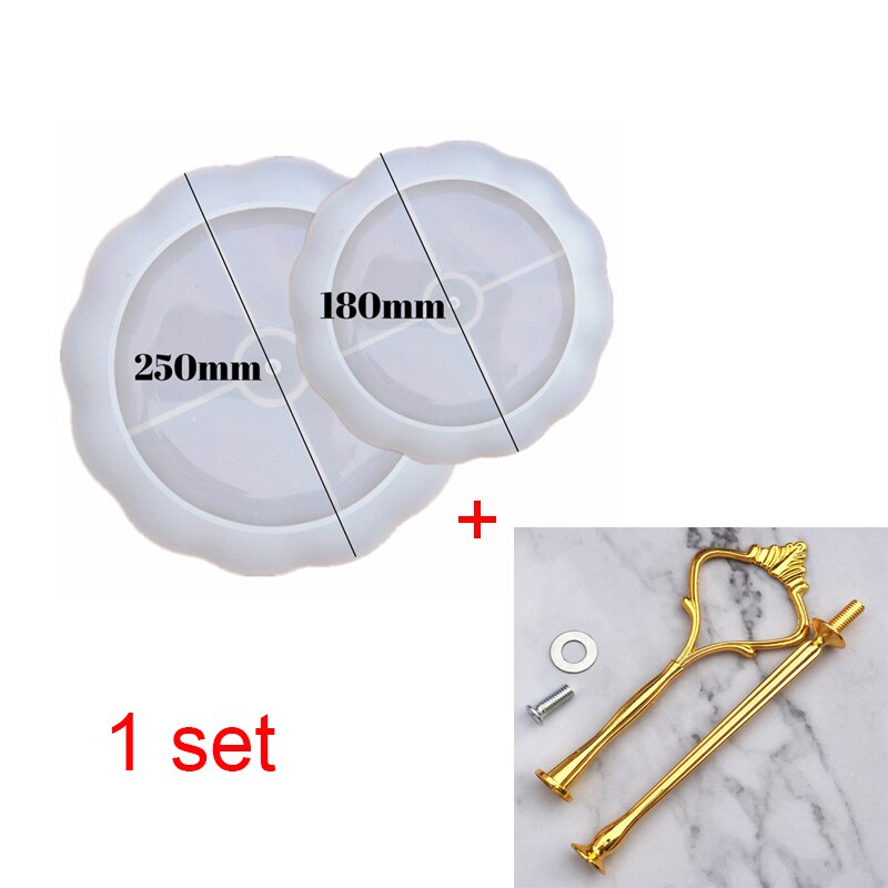 3D DIY Lace Two-layer Fruit Tray Tea Tray Silicone Mold Glue Set Tray Coaster Resin Epoxy Mold: molds plus gold guan