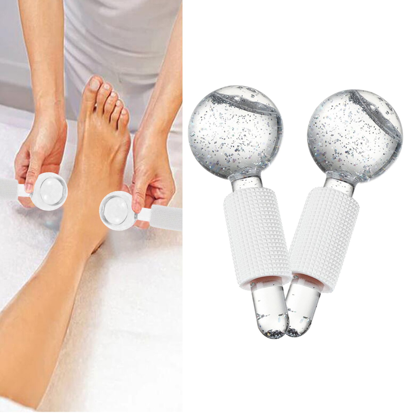 Facial Koeling Ijs Globes 2 Stuks Crystal Glas Massage Roller Voor Gezicht Eye Massage Facial Massage Gereedschap: Pink White