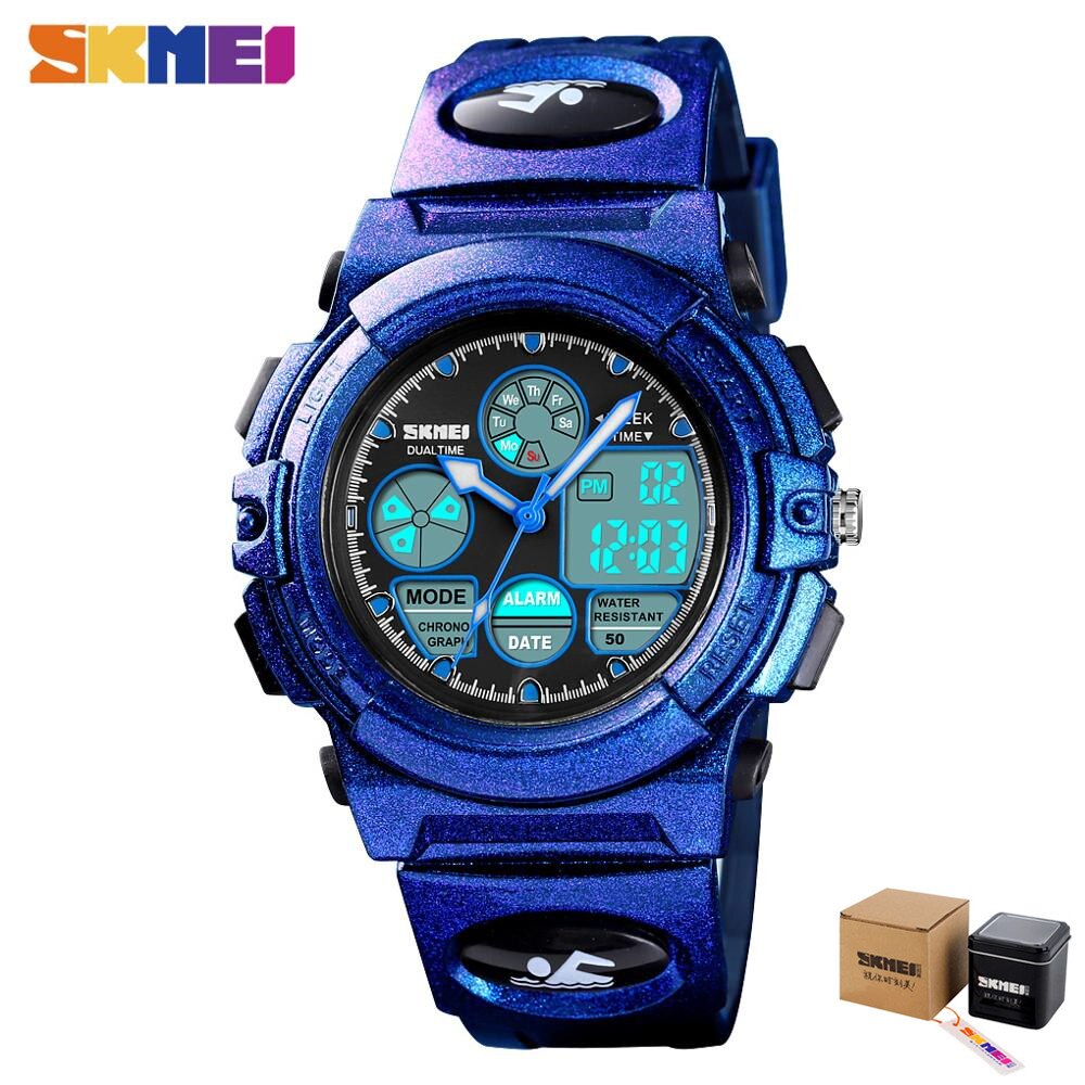 SKMEI 5Bar Waterproof Chronograph Luminous Children Digital Wrist Watch Kids Sport Watches Boys Girls Electronic Quartz Clock: purple with box