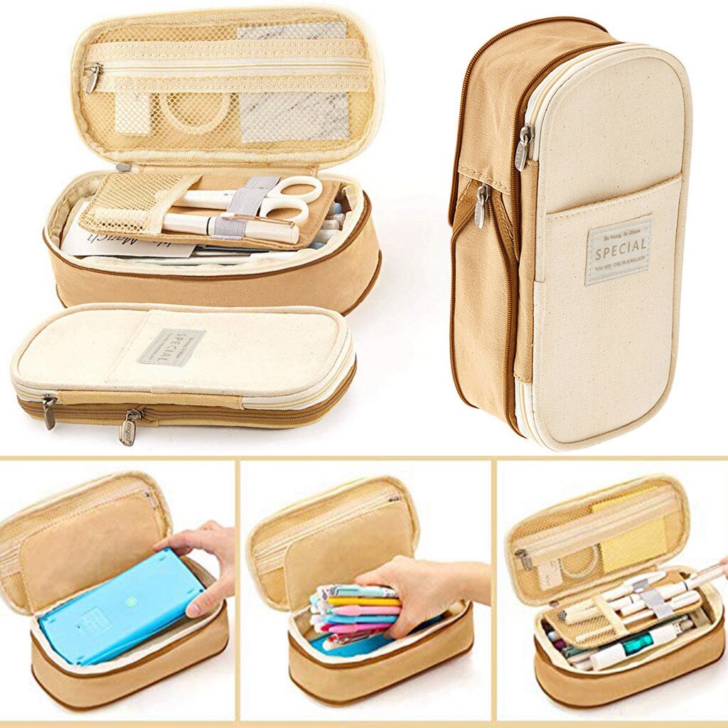 Large Capacity Canvas Pencil Case Colorful School Portable Multifunctional Zipper Gadgets Pencil Bag Accommodate 50 Pens/Pencils: B