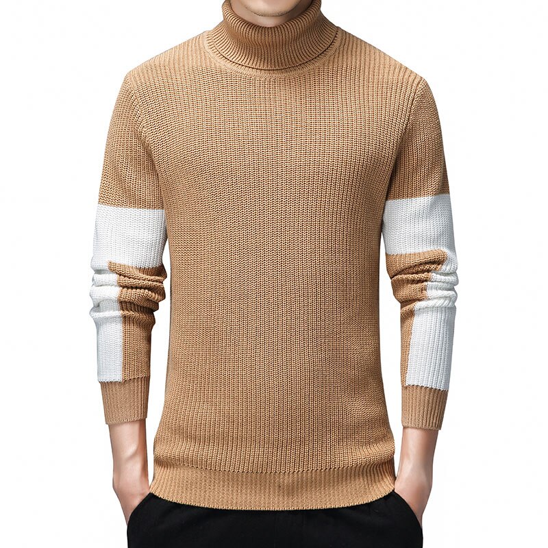 Herre rullekravetrøjer efterår vinter tyk varm pullover herre strikket bomuldstrøje herre rullekravetrøje tøj top 3xl: Khaki / Xl