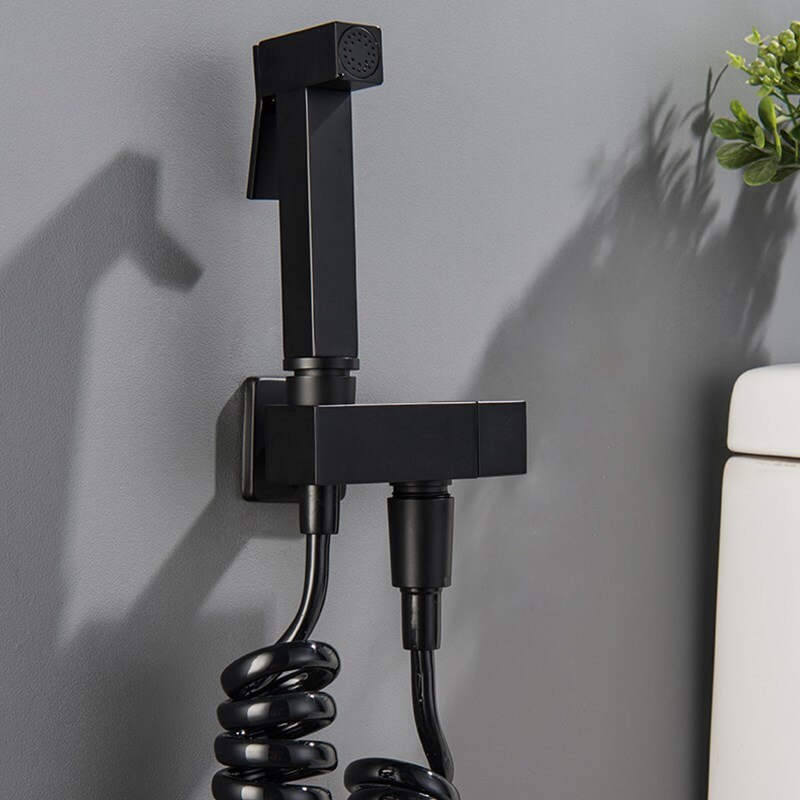 Black Bidet Faucet Wall Mounted Cold Water Faucet Single Handle Brass Bidet Sprayer Head Single Hole Valve 150cm Shower Hose