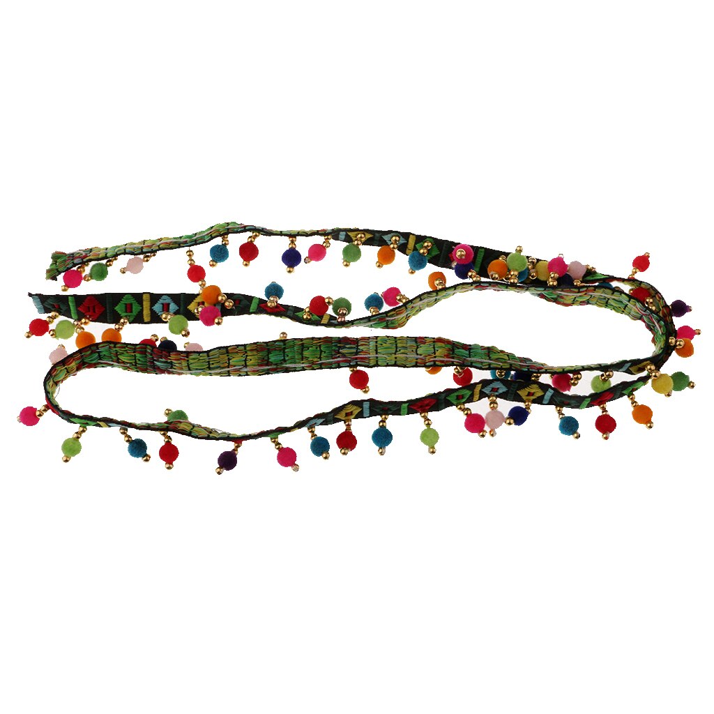 2Pcs Tassel Fringe Trim Ribbon Handmade Rainbow Pom Pom Ball Fringe Trim Ribbon Sewing Fabric DIY Craft Supplies