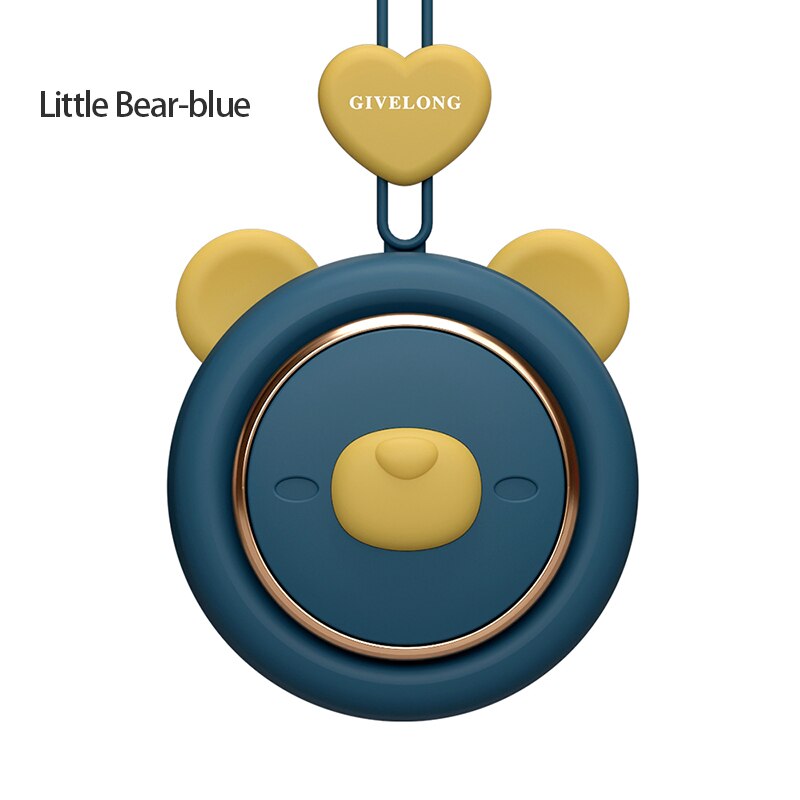 2021 nowy 1PC mini bezłopatkowy opaska na szyję wentylator bezprzewodowy słodkie zwierzątko wiszące liny przenośne wentylatory ładowania USB 3rd koła zębate prędkości wentylować: niedźwiedź niebieski