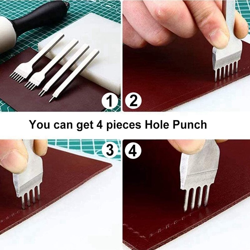 Herramienta de costura de cuero, cincel para cuero, 1/2/4/6 puntas, para costura artesanal, cincel de cuero (3mm), 4 Uds.