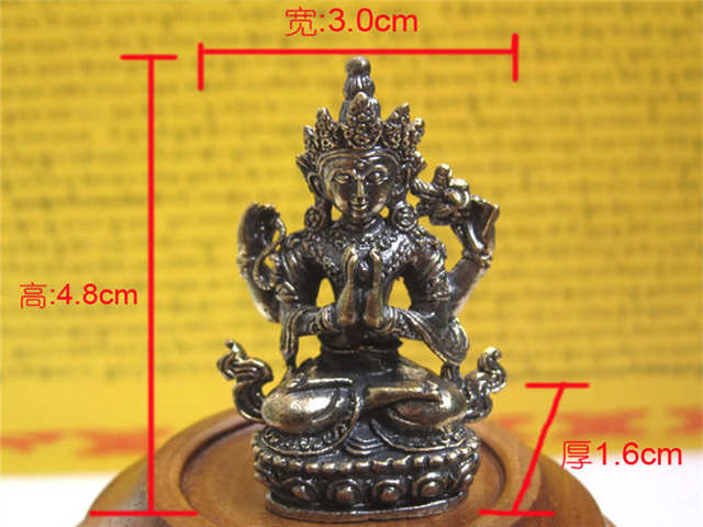 HDC0683 Tibetaanse Mini Pocket Amulet Boeddha Gouden Boeddha Status Decor Ambachten Lotus-geboren Schat Collecties: 9 Four-arms Guanyin
