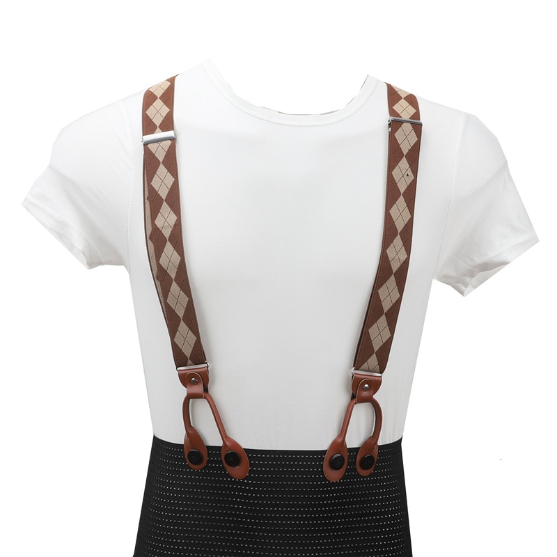 Unisex vintage seler herre seler justerbar 6 -knaps seler elastisk y-form strop bukser brun læder pu