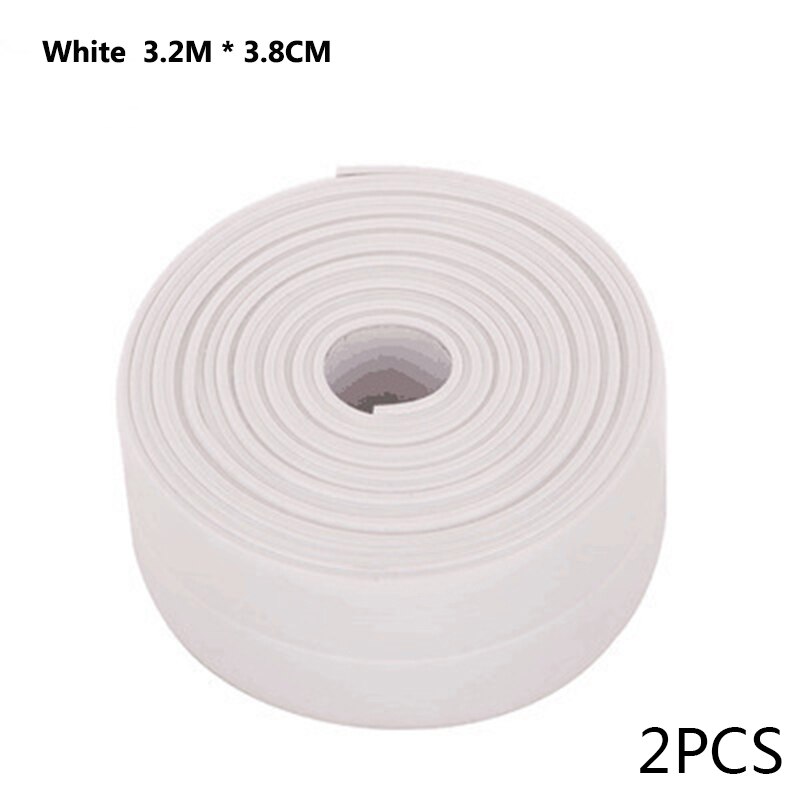 2 stk pvc klæbebånd holdbar brug 1 rulle køkken badeværelse vægforseglingstape gadgets vandtæt støbefast 3.2 mx 3.8cm/2.2cm: 2 stk hvid-l