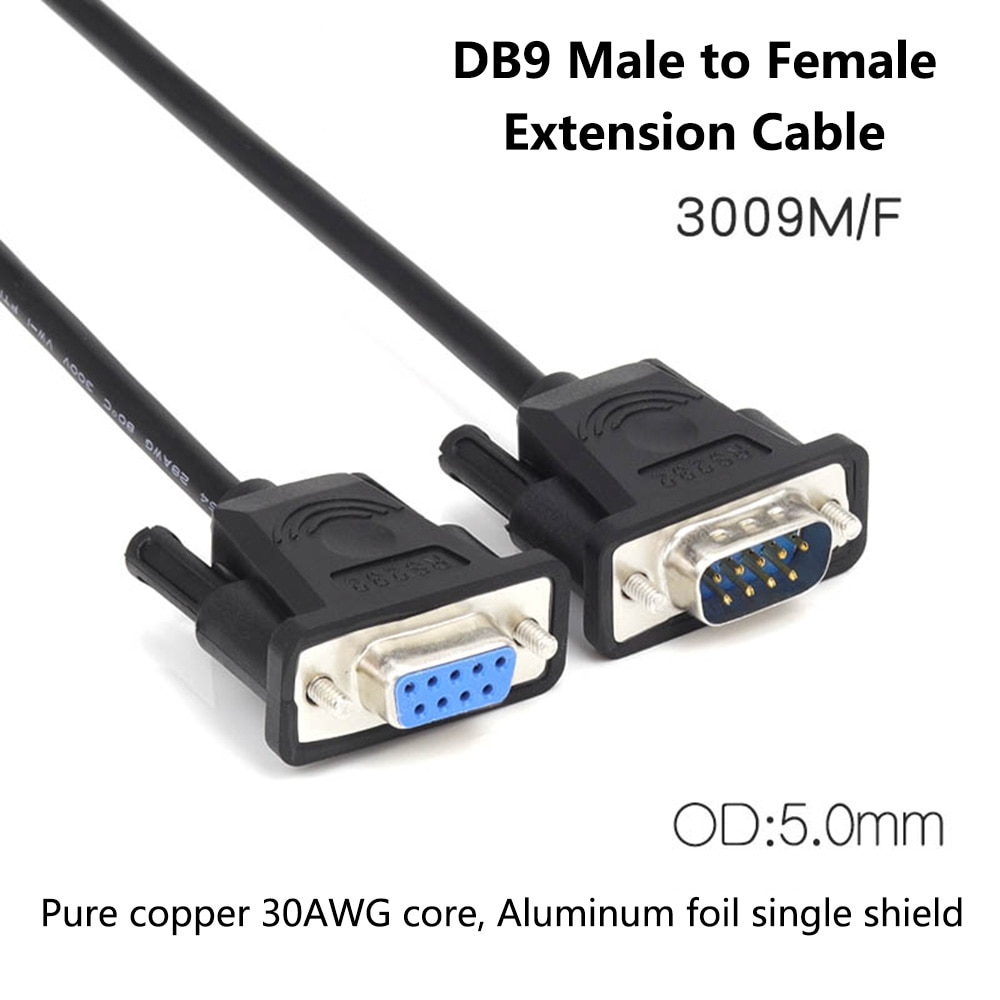 DB9 Man-vrouw Verlengkabel Zuiver Koper Lijn RS232 9 Pin Seriële Connector Draad Com Core Met Aluminiumfolie shield