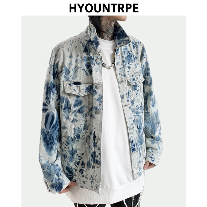 cravate teints jean vestes manteau hommes décontracté simple boutonnage col rabattu Denim Streetwear Hip Hop veste d'extérieur