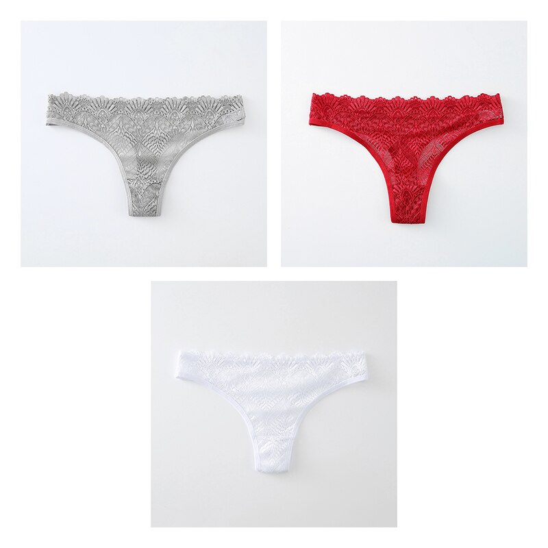 3pcs Sexy Lace Panties Women&#39;s Thongs Underwear For Women Sexy Female Underpants T-back G-string Ladies Intimates 2022 BANNIROU: gray-red-white / M